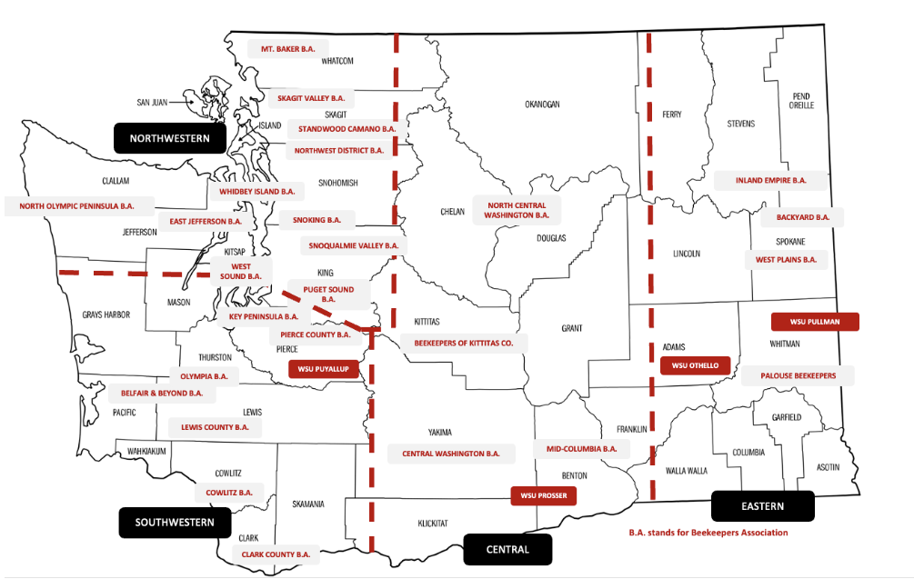 map of washington beekeeper associations